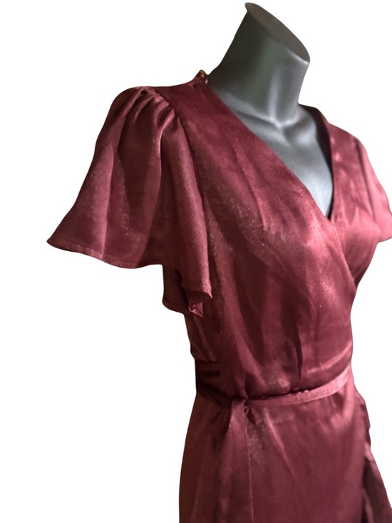 Audrey parks maroon satin wrap midi dress small women purple - Picture 3 of 12